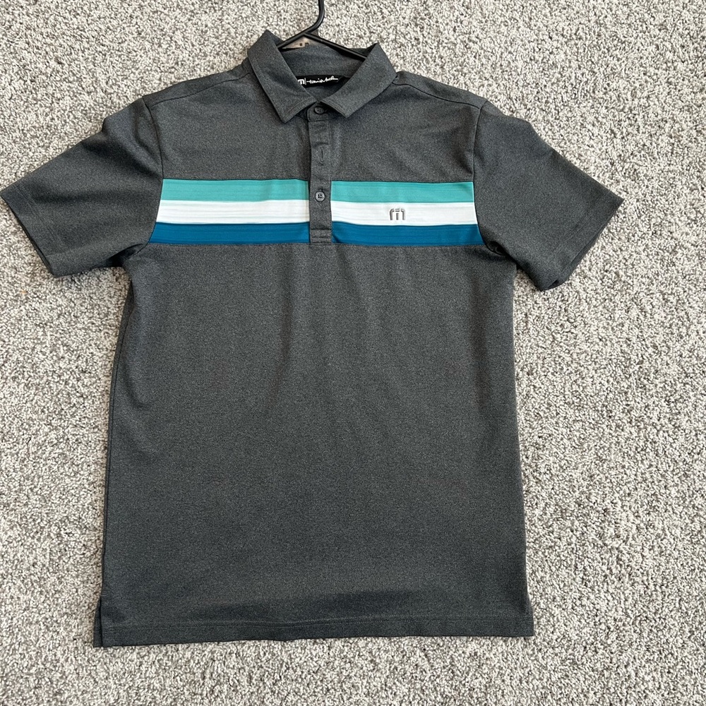 Men's Gray Polo Shirt with Blue Stripes